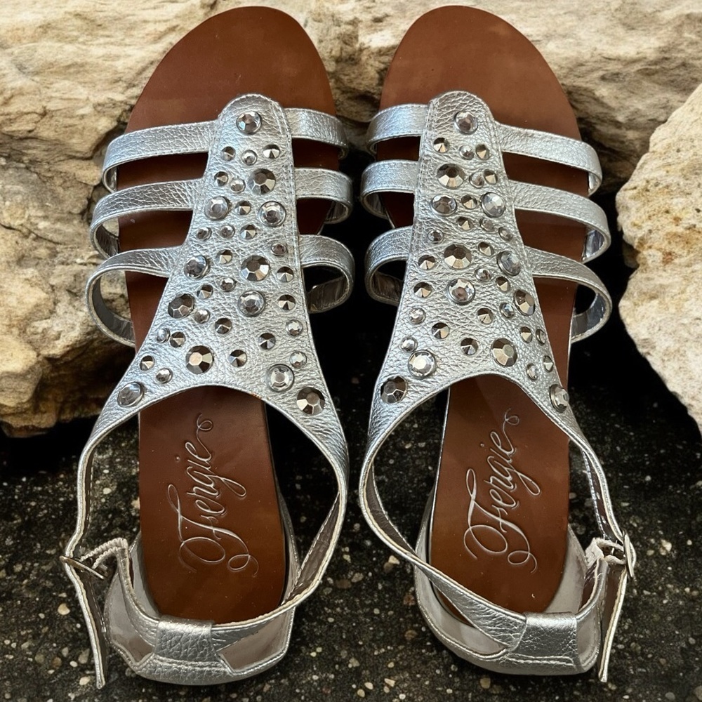 Fergie Pre-Loved Silver Sandals with Metallic Studded Embellishments